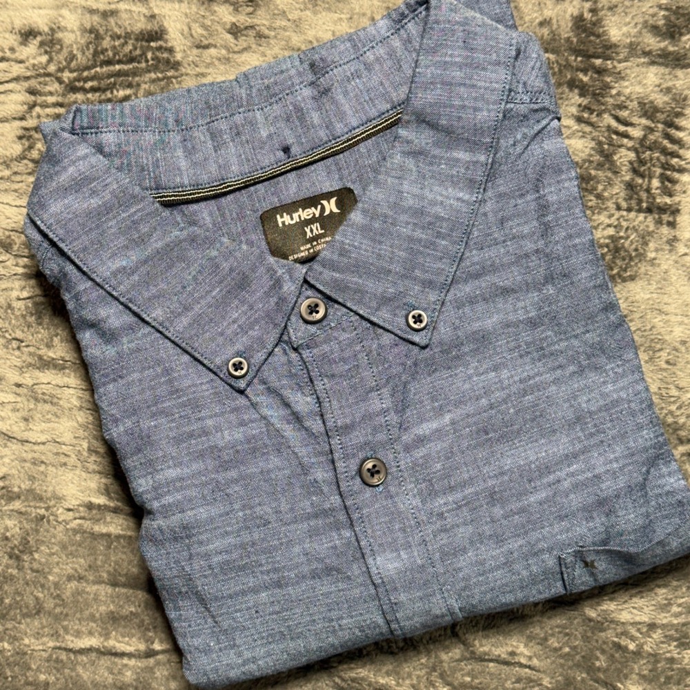 Hurley Button Down Shirt‎ Mens XXL Blue Short Sleeve Classic Fit